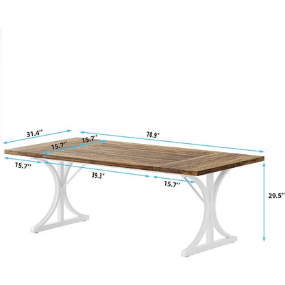 Kitchen dining table 70.8-inch rectangular metal frame luxury dining table