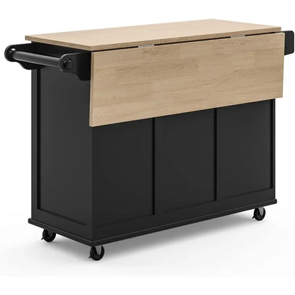 Kitchen Cart with Wood Top and Drop Leaf Breakfast Bar