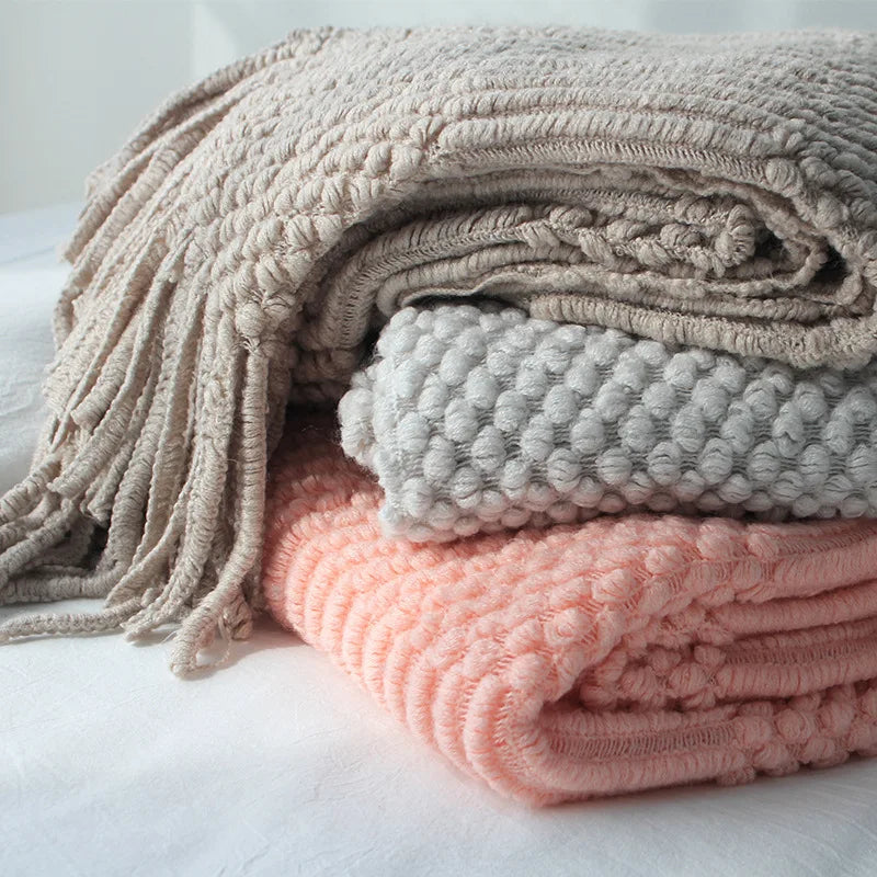 Knitted Blanket with Tassels Chunky Vintage Luxury Throw Bedspread Oversized Blanket Cover Manta Para Sofá