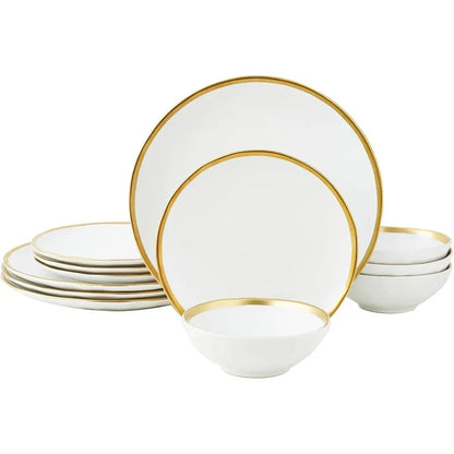 Matte White Porcelain Dinnerware Sets 12 Piece Service for 4,