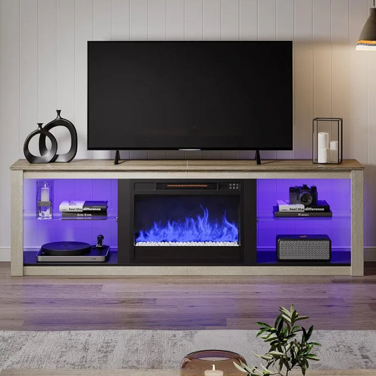 Fireplace TV Stand for 75 inch TV with 23 inch Electric Fireplace, 70 inch Entertainment Center