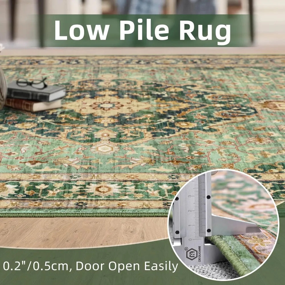 Green Rug 8x10 Area Rug for Living Room Bedroom Washable