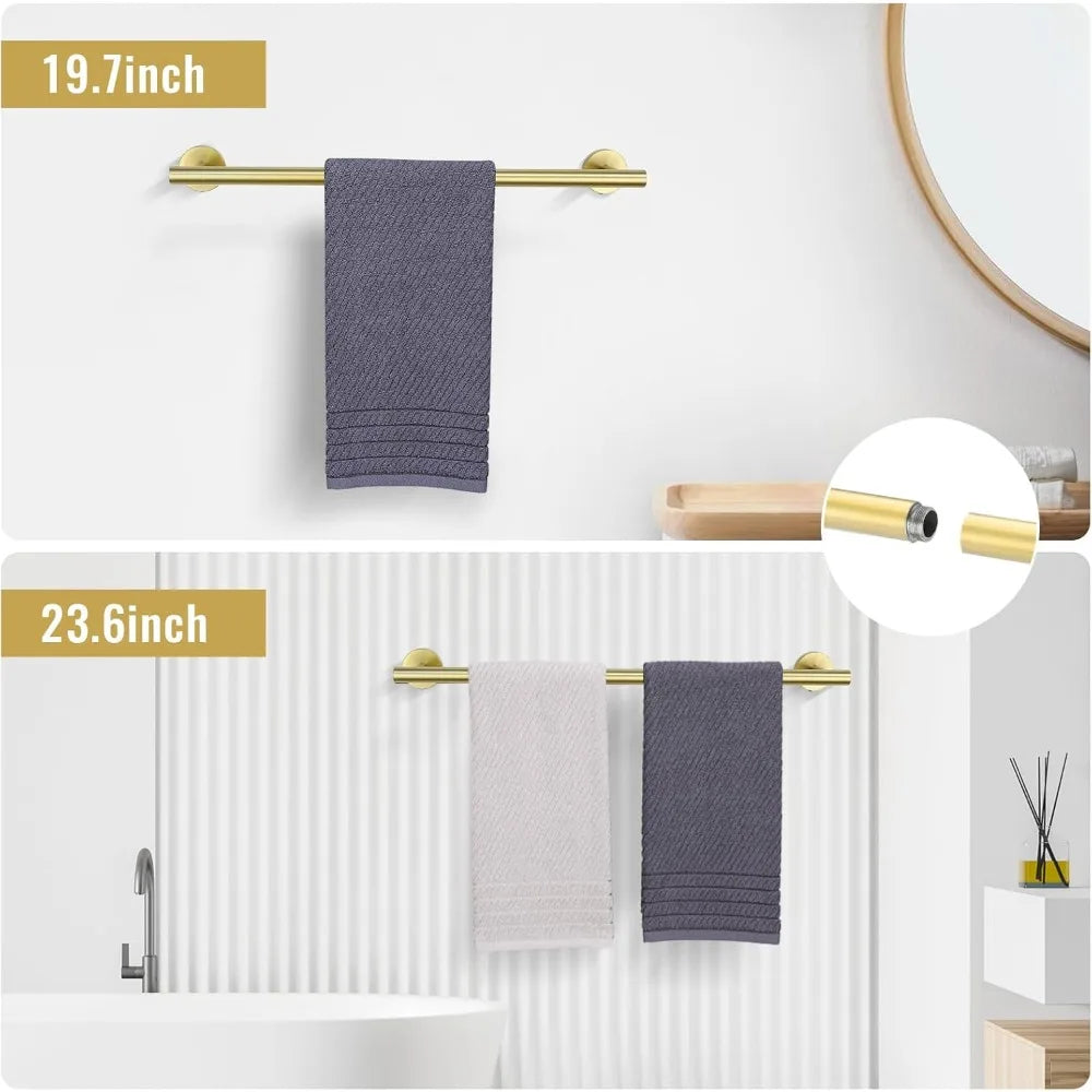 6 Pcs Bathroom Hardware Brushed Gold Towel Bar Set