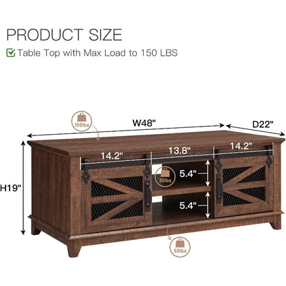 48'' Coffee Table with Storage & Sliding Barn Doors and Adjustable Shelves for Living Room