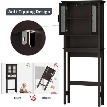 Over The Toilet Storage Cabinet, with Glass Doors and Adjustable Shelf