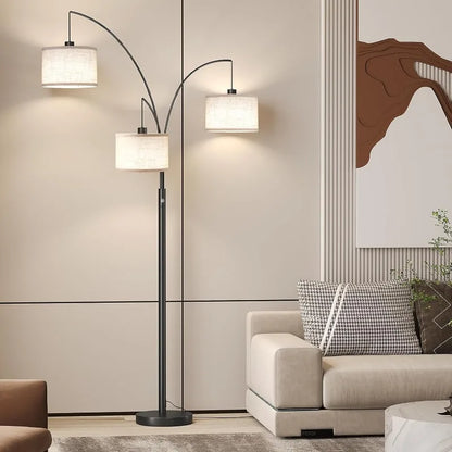 3 Lights Floor Lamp for Living Room, 78" Tall with Hanging Drum Shade