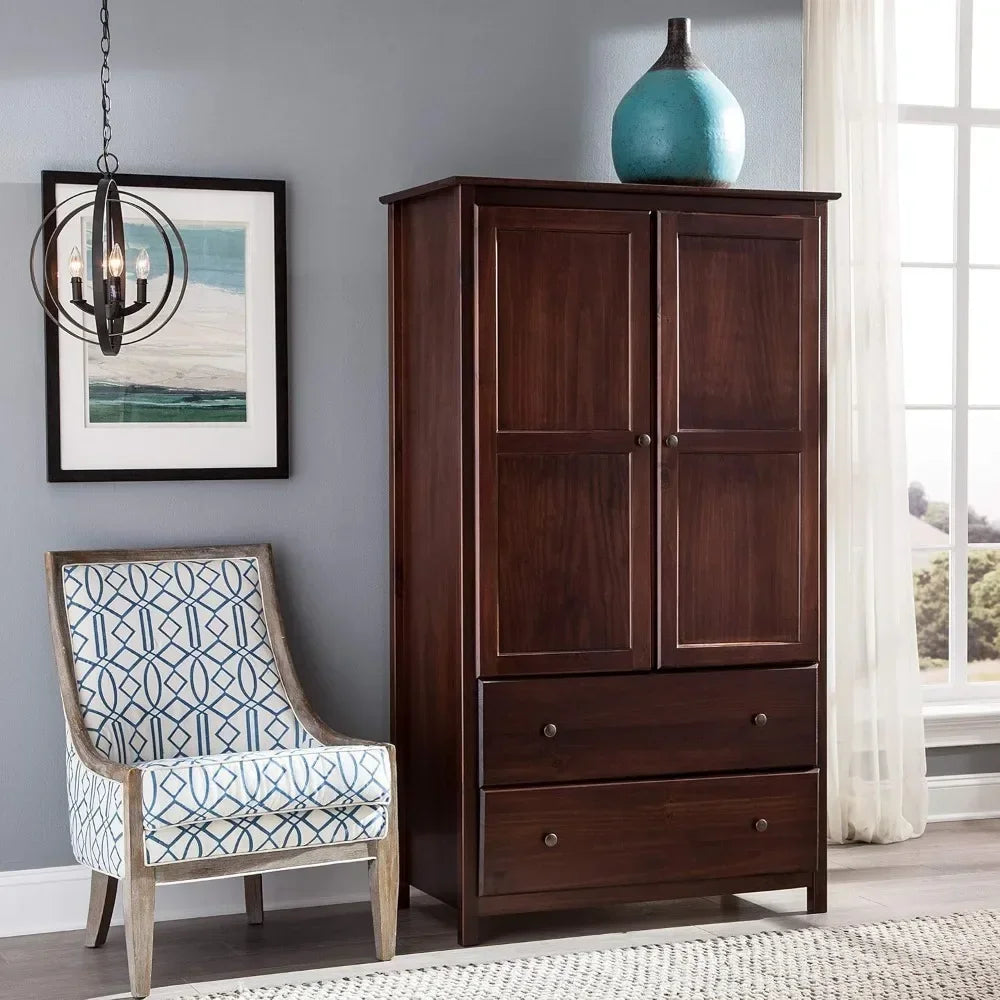 2-Door Wardrobe, Solid Wood with Cherry Finish