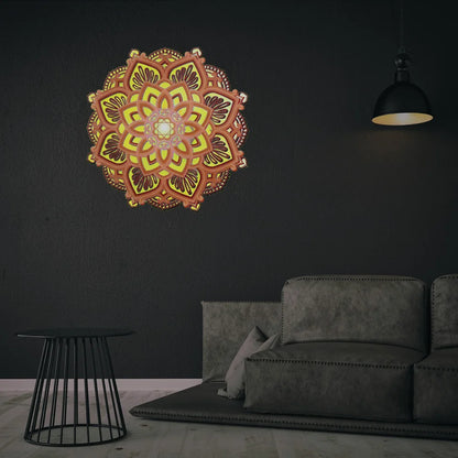 LED Night Light Mandala  Wooden Hanging Carved Multilayered LED Lamp