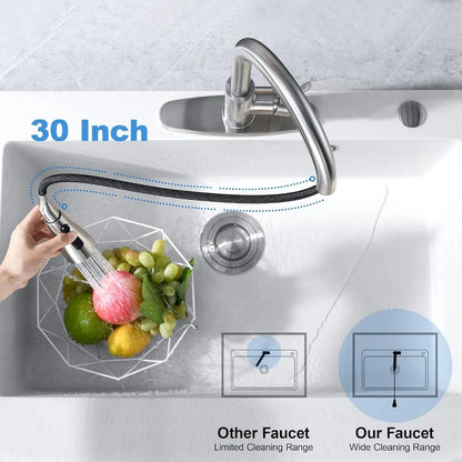 Brushed Nickel Kitchen Faucet with 3-Function Pull Down Sprayer,