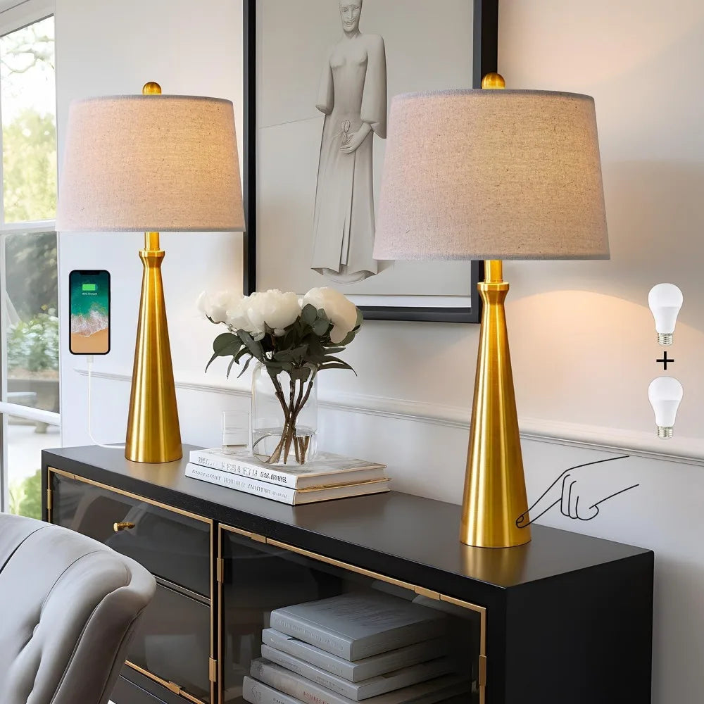 25.75" 3-Way Dimmable Touch Control Modern USB Table Lamp Set of 2