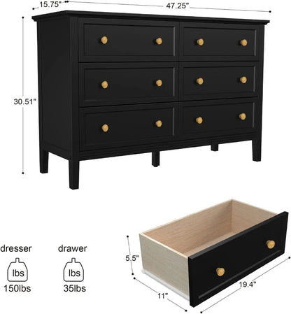 Dresser for Bedroom, Modern 6 Drawer Double Dresser with Wide Drawer