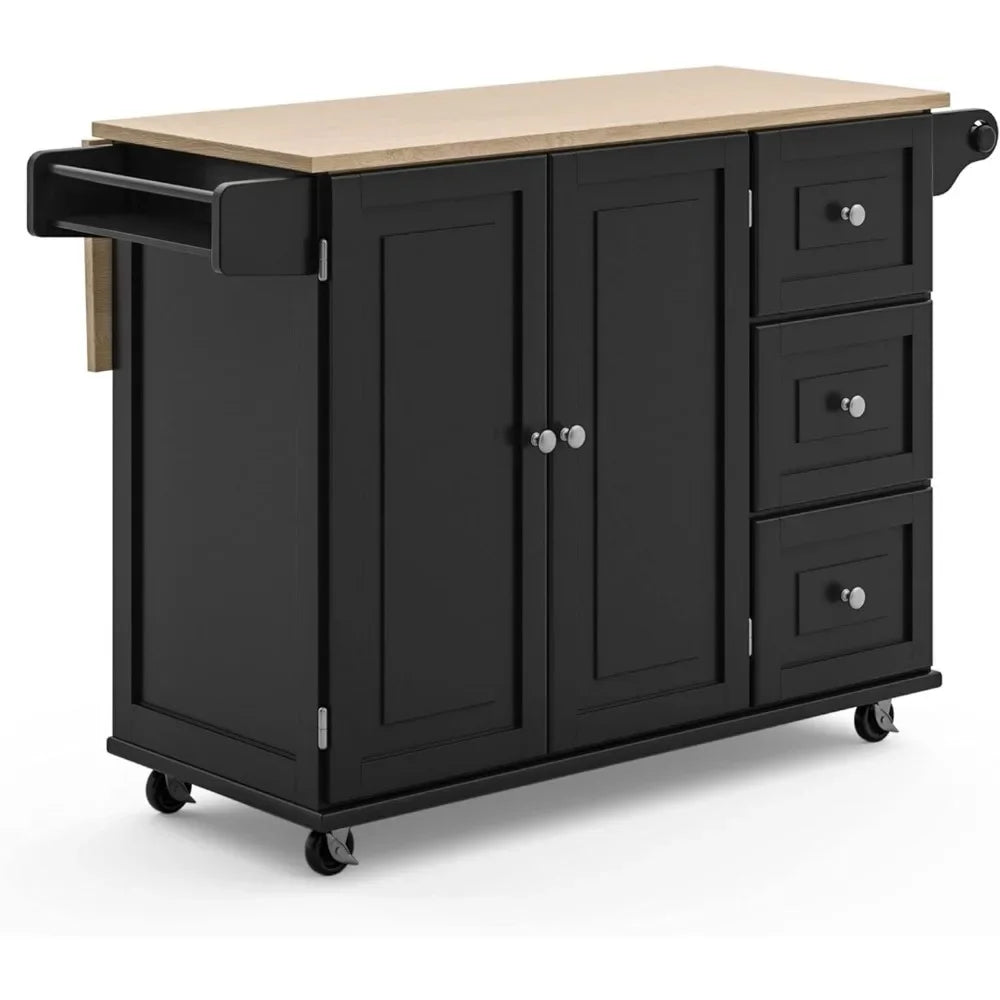 Kitchen Cart with Wood Top and Drop Leaf Breakfast Bar