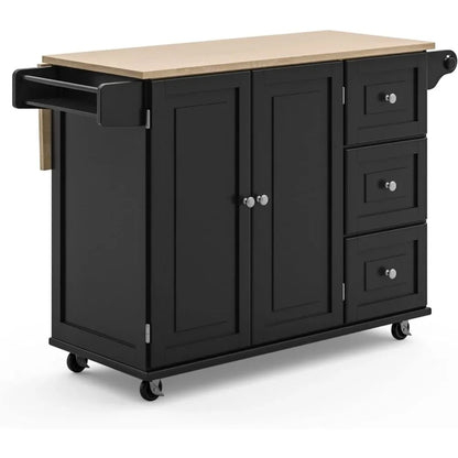 Kitchen Cart with Wood Top and Drop Leaf Breakfast Bar