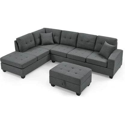 Living Room Sofa Set , L Shape Modular Storage Ottoman & Chaise, Comfy with Corner Sofa Cup Holder