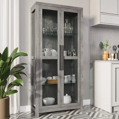 Display Cabinet, Curio Cabinet with Tempered Glass Doors