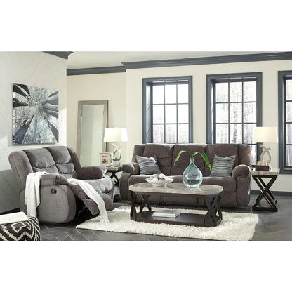 Modern Manual Pull Tab Reclining Sofa, Dark Gray