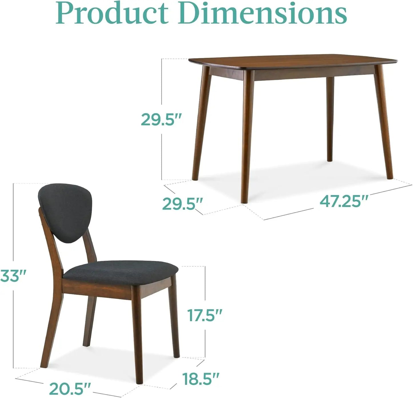 5-Piece Dining Set, Compact Mid-Century Modern Table & Chair Set , Padded Seats & Backrests