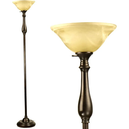 Royal Floor Lamp with Bronze Finish and Amber Alabaster Glass Shade