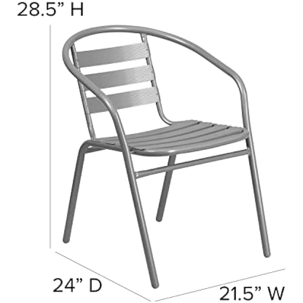 5-Piece Patio Dining Set with Square Glass Metal Table and Stackable Slat Back Chairs