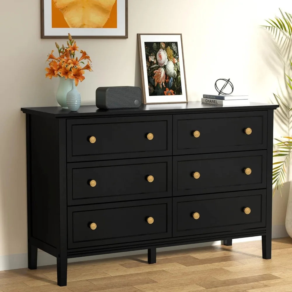 Dresser for Bedroom, Modern 6 Drawer Double Dresser with Wide Drawer