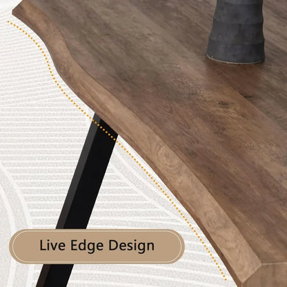 Dining Table, Live Edge Wood Farmhouse Kitchen Table and Leather Dining Chairs