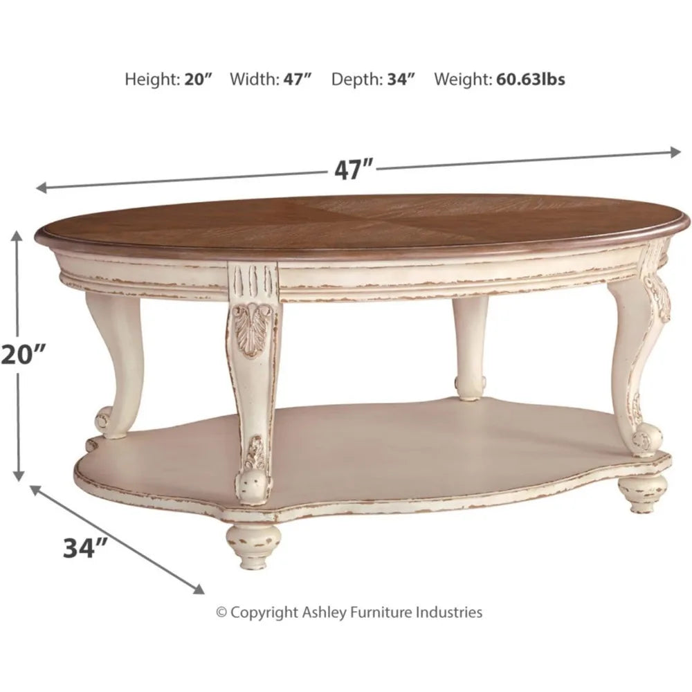 Cottage Coffee Table, Antique White & Brown