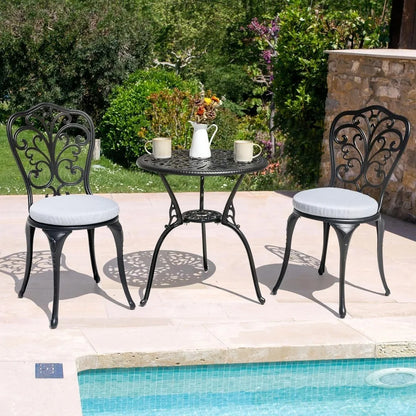 3 Piece Outdoor Bistro Table Set,with Umbrella Hole and Grey Cushions