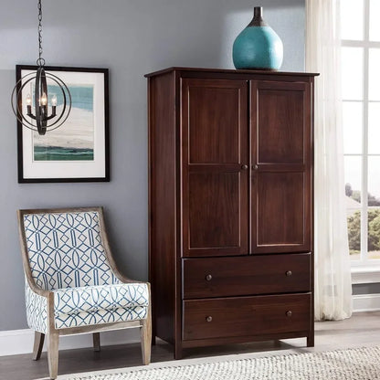 2-Door Wardrobe, Solid Wood with Cherry Finish