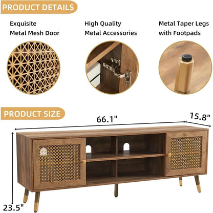 Wood Mid Century TV Stand for 75 inch TV,Rustic Oak Modern Entertainment Center