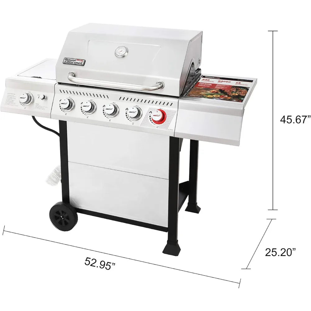 5-Burner BBQ Propane Grill, Stainless Steel Barbecue Gas Grill