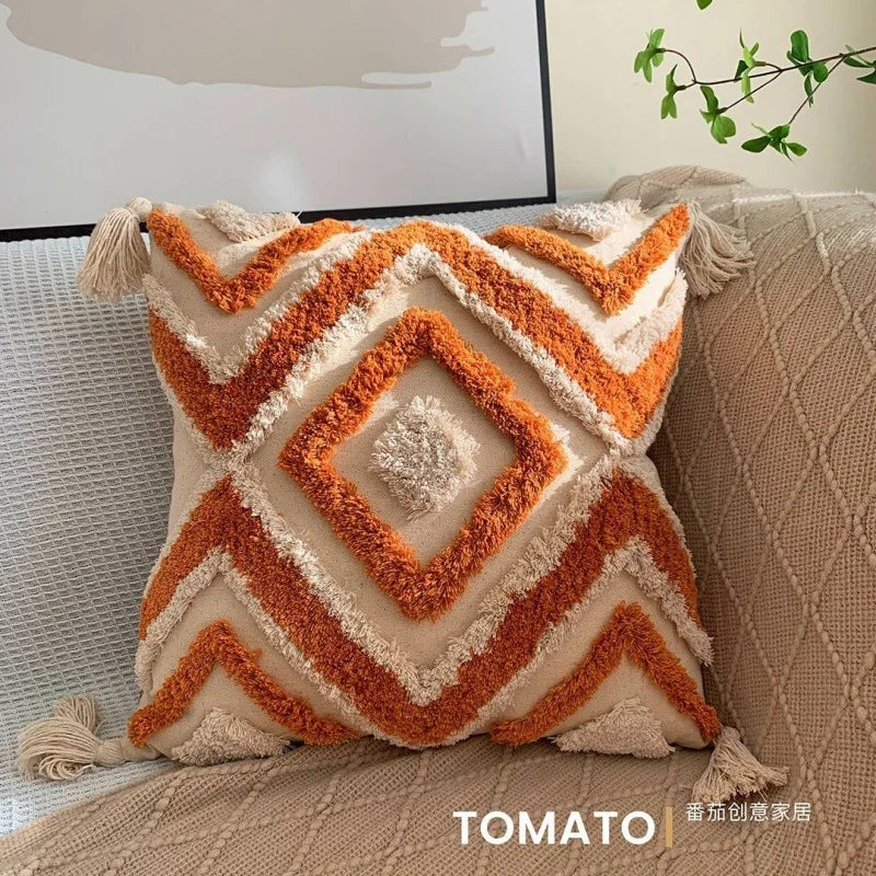 Bohemian Pillow Cushion Cover Geometry Embroidered Tassel EmbroideryLong Pillowcase