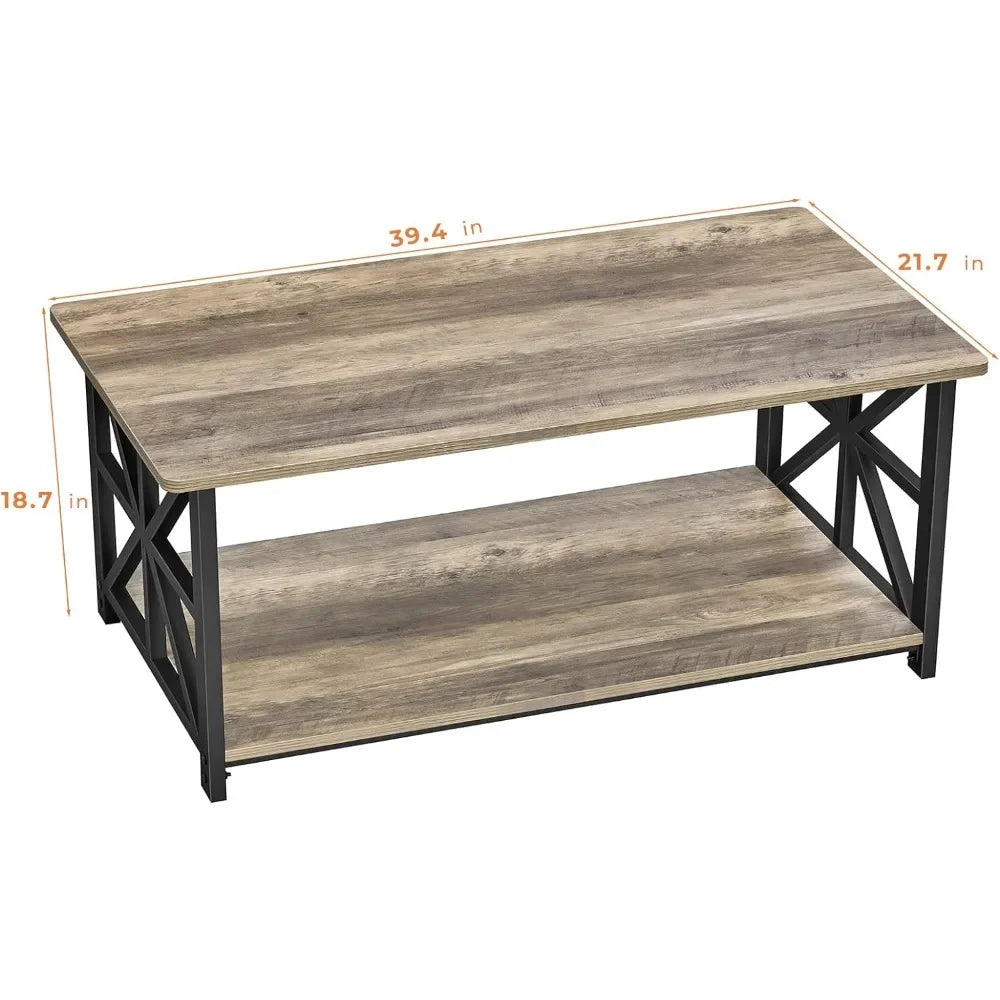 Farmhouse Style Center Coffee Table with Storage Shelf 39 Inch Space Saving