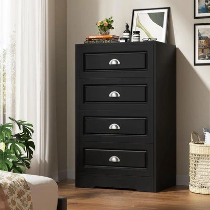 Black 4 Drawer Dresser, 40” High Modern  Wood