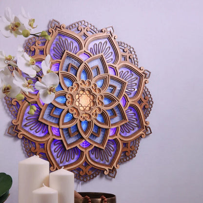 LED Night Light Mandala  Wooden Hanging Carved Multilayered LED Lamp