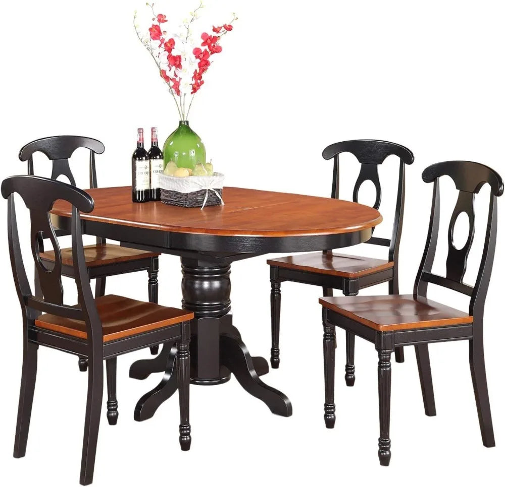 5 Piece Kitchen Table Set for 4 Includes an Oval Dining Table with Butterfly Leaf