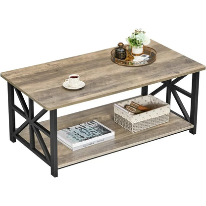 Farmhouse Style Center Coffee Table with Storage Shelf 39 Inch Space Saving