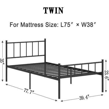 Twin Size Metal Platform Bed Frame with Heavy Duty Steel Slats