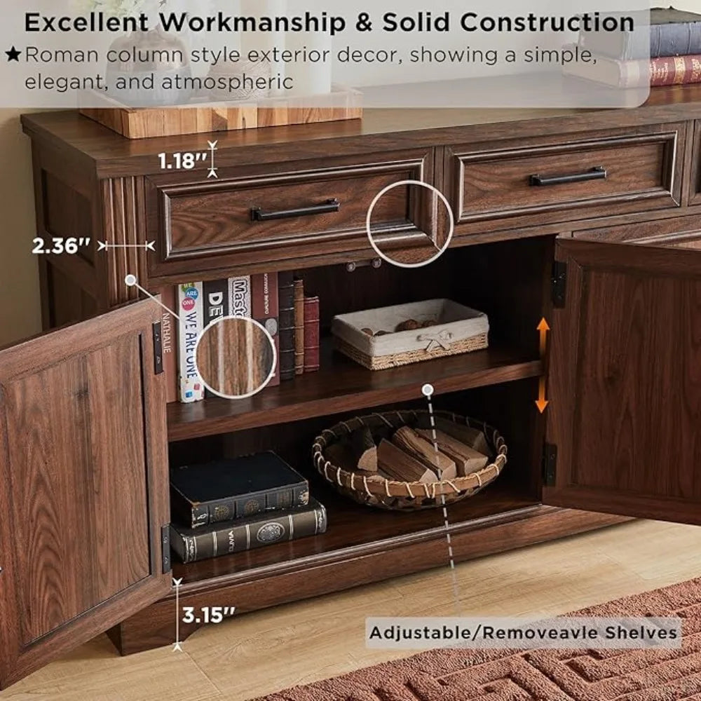 66" Large Buffet Sideboard Cabinet with 4 Doors and 3 Drawers