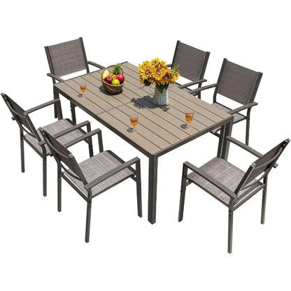 7 Pieces Patio Dining Set  with 6 Stackable Chairs and Large Table