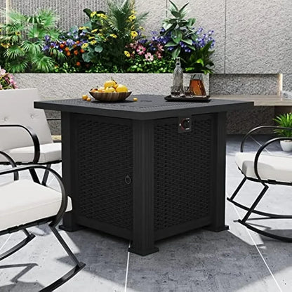 28 Inch Outdoor Gas Fire Pit Table, 50,000 BTU Steel Propane Firepit with Lid and Lava Rock