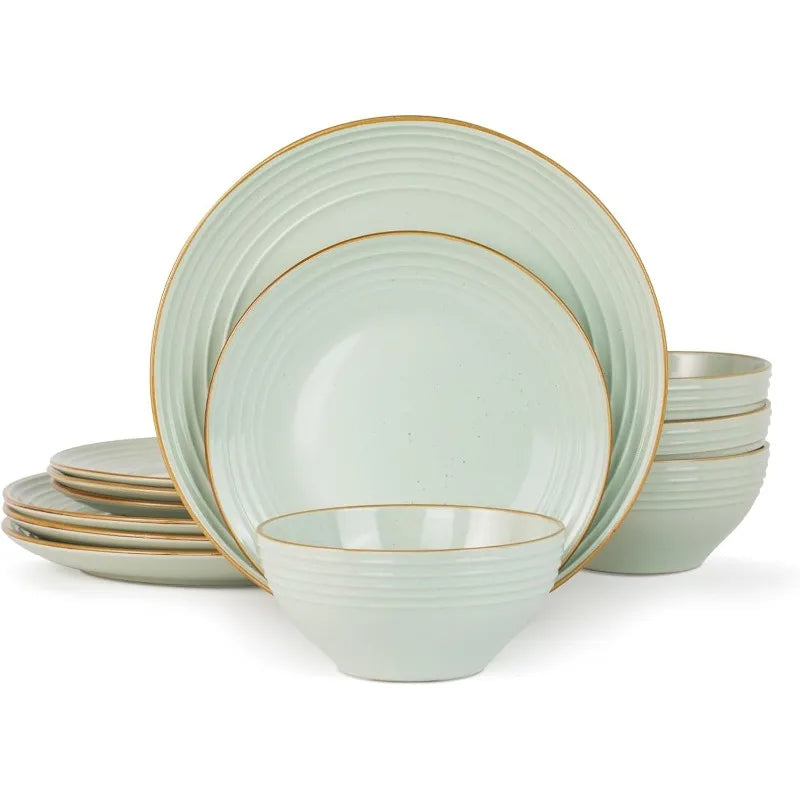 Dinnerware Set, Plates and Bowls Sets for 4, Microwave and Dishwasher Safe