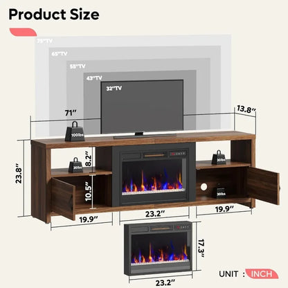 70 Inch Fireplace TV Stand for 75" TV