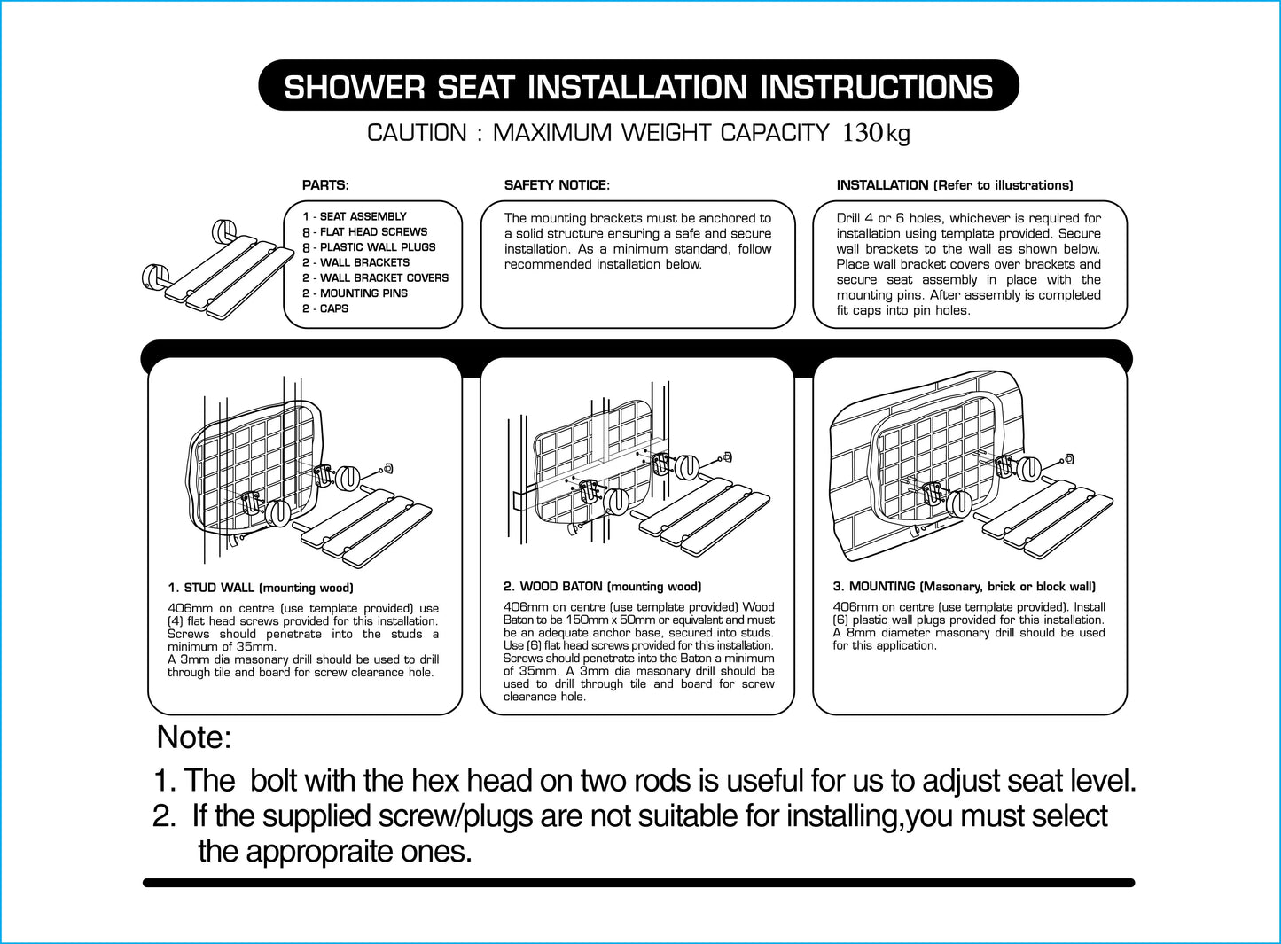 Teak Wood Folding Shower Seat Wall Mount