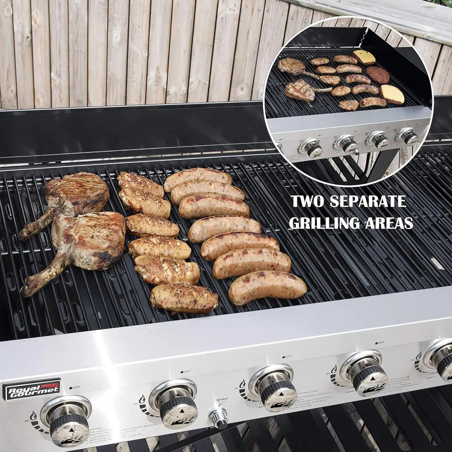 8-Burner Gas Grill, 104,000 BTU Liquid Propane Grill, Independently Controlled Dual Systems, Outdoor Party