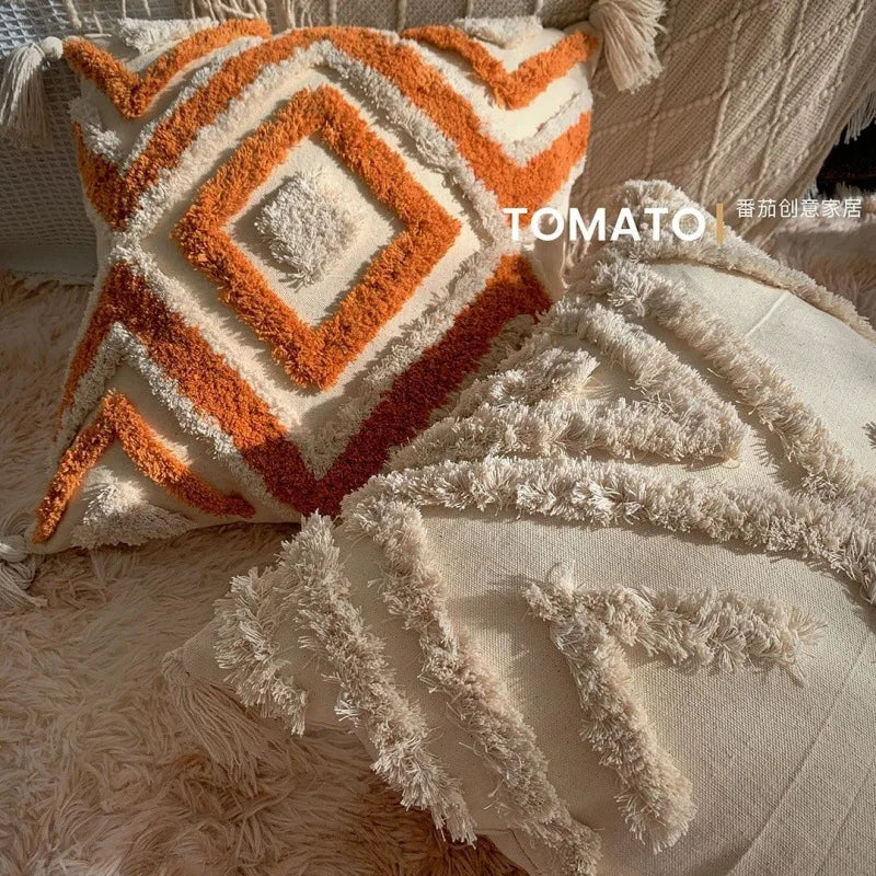 Bohemian Pillow Cushion Cover Geometry Embroidered Tassel EmbroideryLong Pillowcase