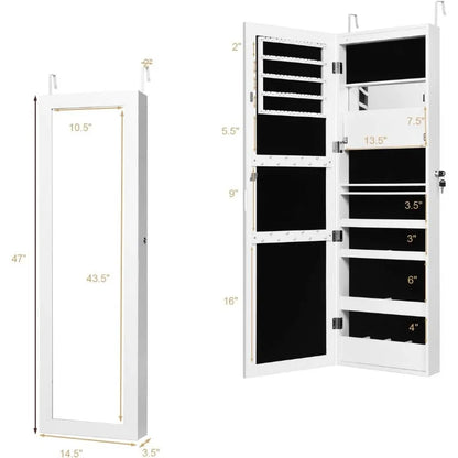 LED Jewelry Cabinet Wall Mounted , Lockable Jewelry Armoire with 47.2'' Full Length