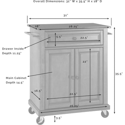 Compact Kitchen Island with Solid Black Granite Top, Mahogany