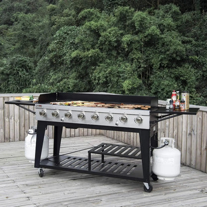 8-Burner Gas Grill, 104,000 BTU Liquid Propane Grill, Independently Controlled Dual Systems, Outdoor Party