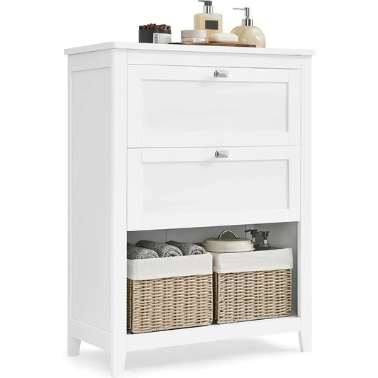 Storage Cabinet and Bathroom Organizers, 2 Drawers with 1 Adjustable Divider, 2 Baskets, Sideboard, 11.8 x 23.6 x 31.5 Inches.