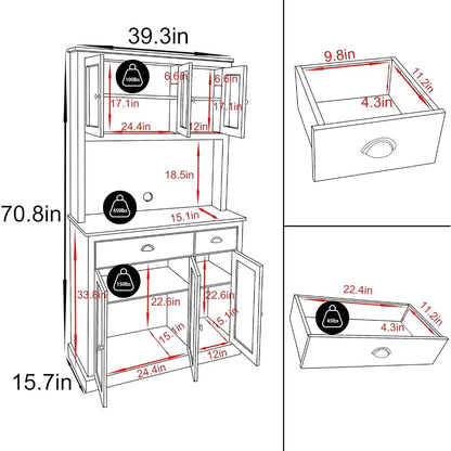 Kitchen Pantry Storage Cabinet with Microwave Stand, 71'' Freestanding